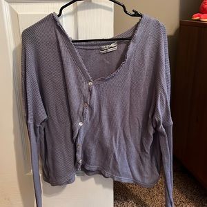 Purple waffle knit button shirt